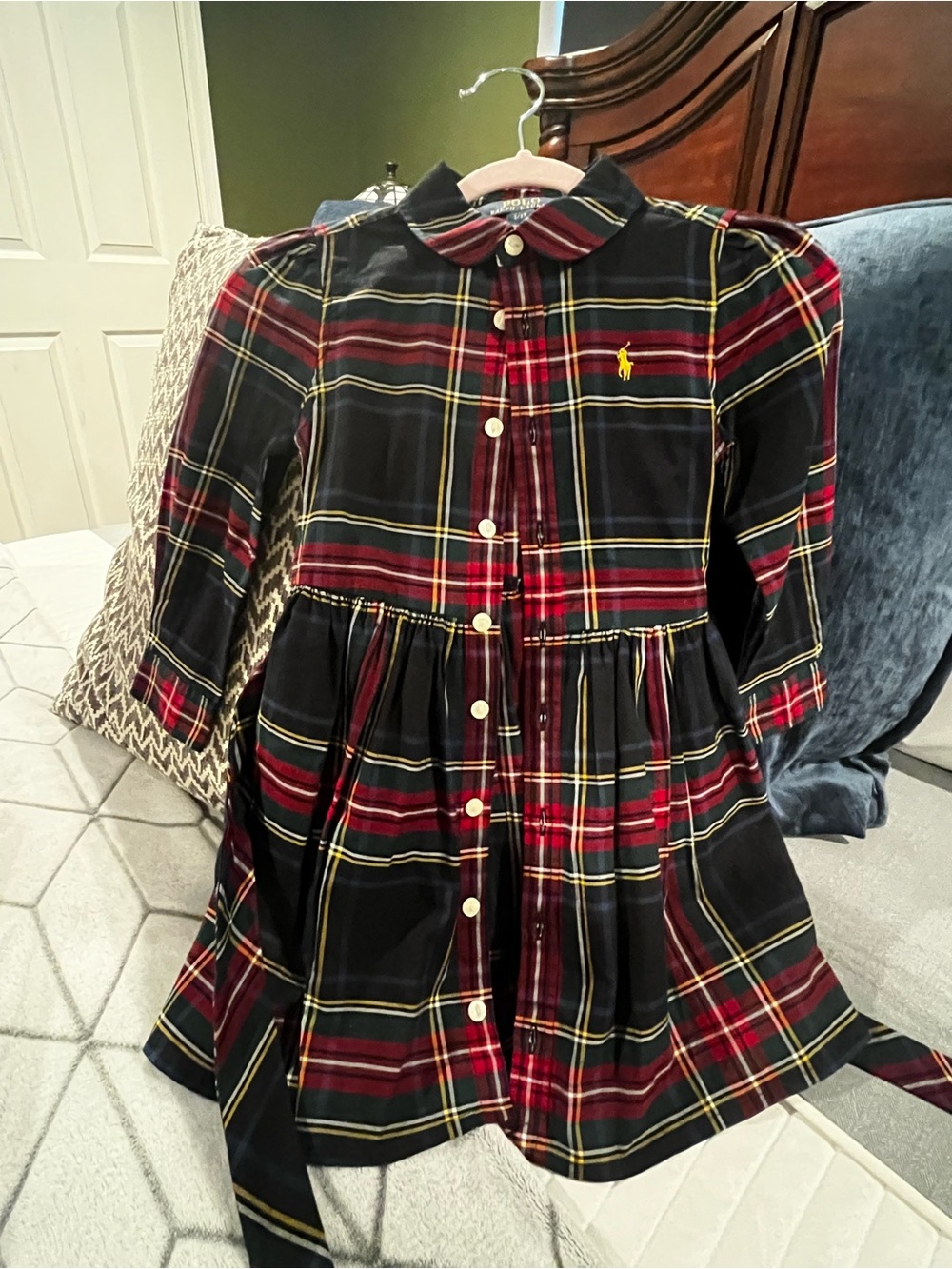 Polo by Ralph Lauren Black Red Plaid Button-Front Kids Dress
